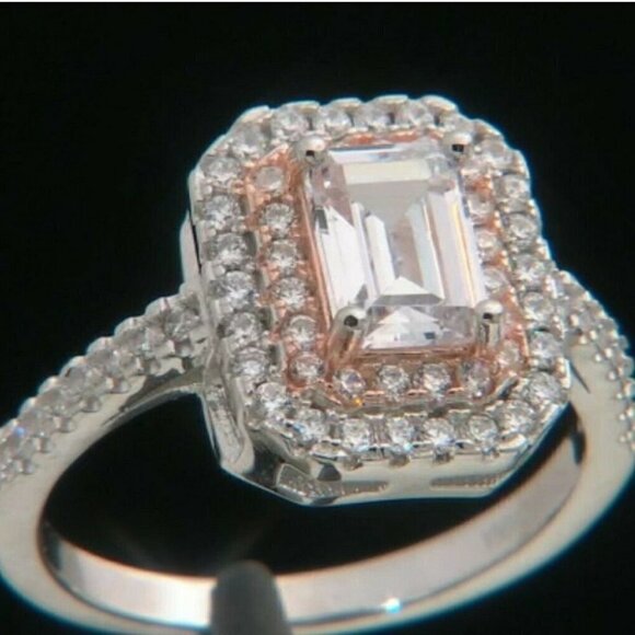 CZ Ring Rhodium Over Silver & 14K Rose Gold Silver - Bella Luce  - Size 5 - Picture 3 of 4